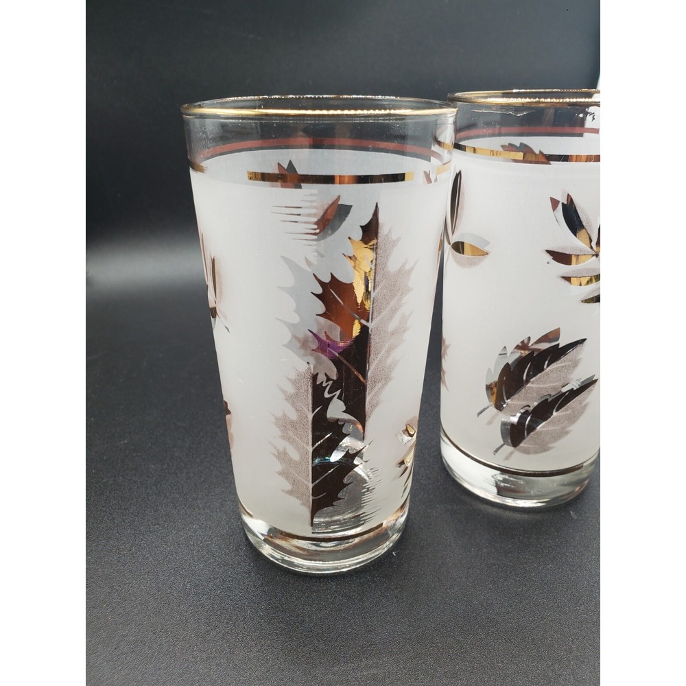 Vintage Libbey Frosted Tom Collins Gold Leaf Glasses ~ Set of 2 ~ 5.50" Barware
